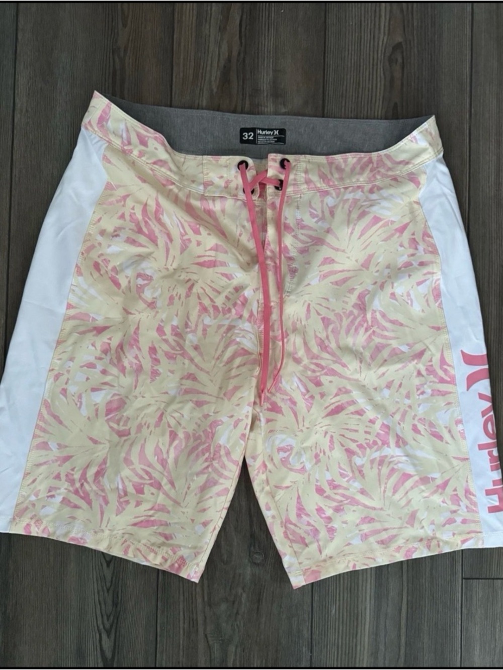 Hurley Men’s Pink & Cream Tropical Board Shorts with White Side Panels